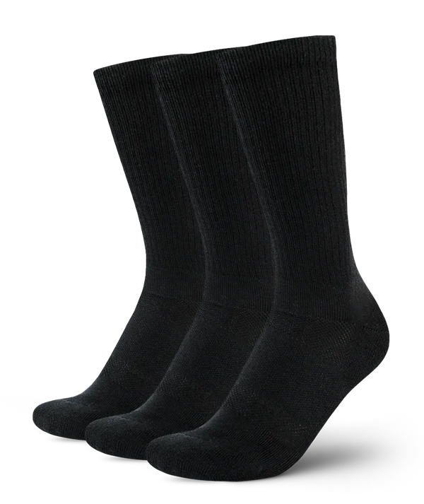 Flagship Black Merino Wool Midweight Crew Socks 3-Pack