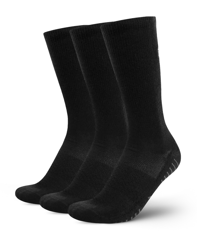 Flagship Black Merino Wool Lite Crew Socks 3-Pack