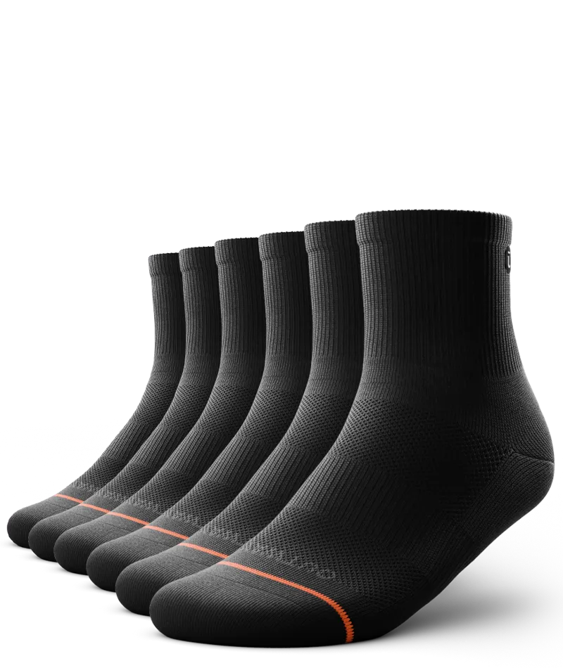 Flagship Black Athletic Quarter Socks 6-Pack