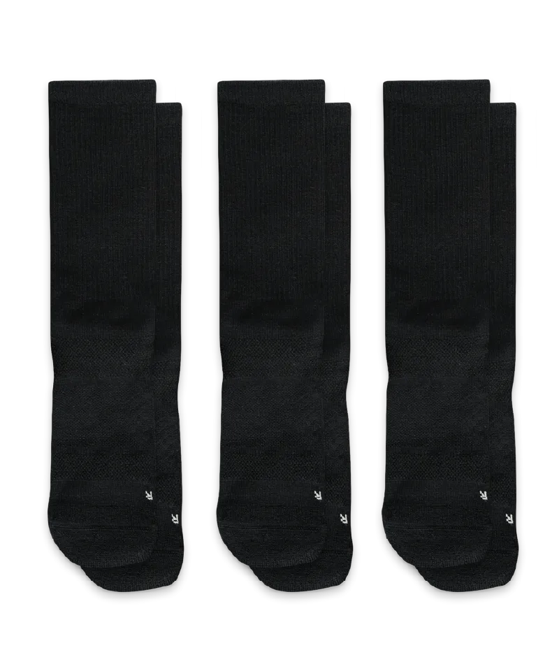 Flagship Black Merino Wool Lite Crew Socks 3-Pack
