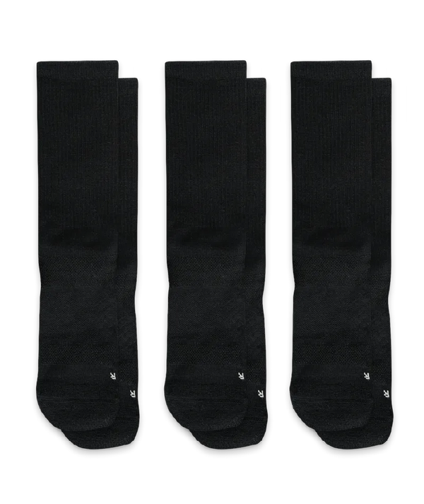 Flagship Black Merino Wool Lite Crew Socks 3-Pack