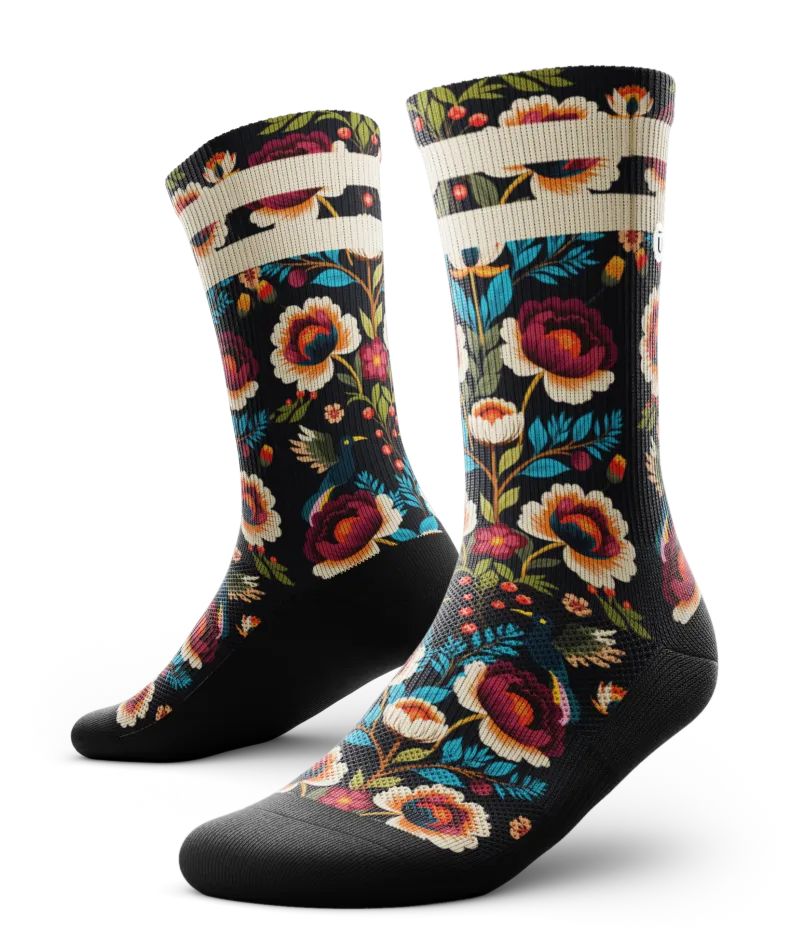 Midnight Flora Athletic Crew Socks