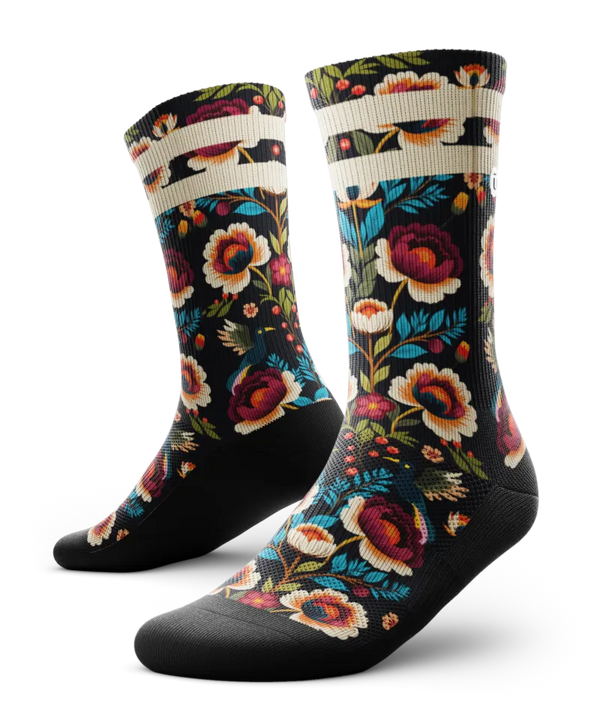 Midnight Flora Athletic Crew Socks