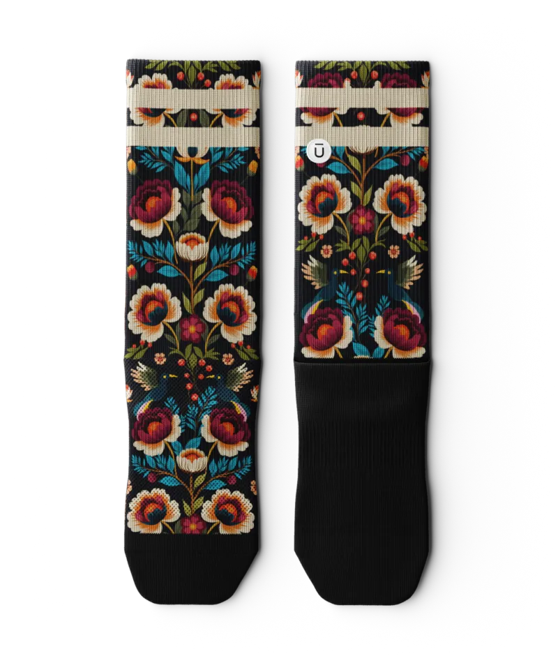 Midnight Flora Athletic Crew Socks