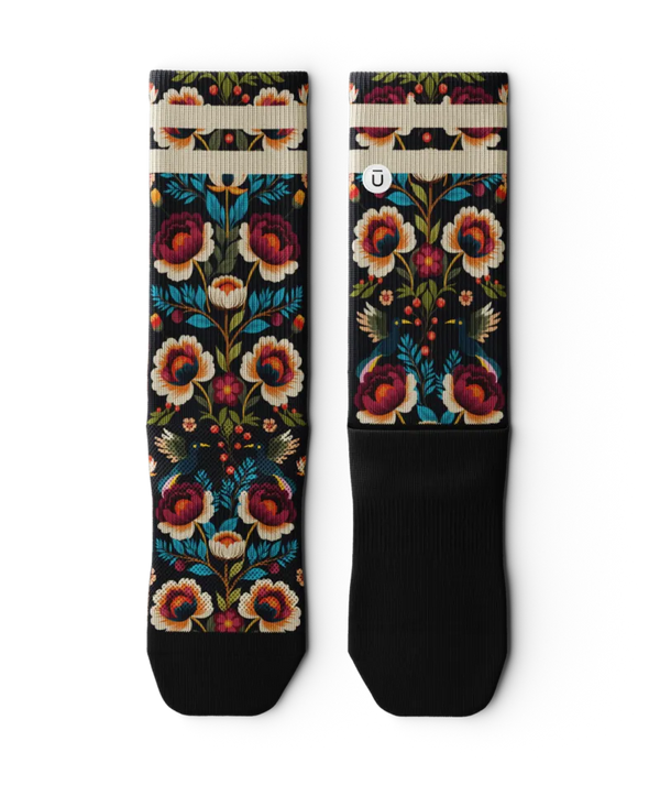 Midnight Flora Athletic Crew Socks