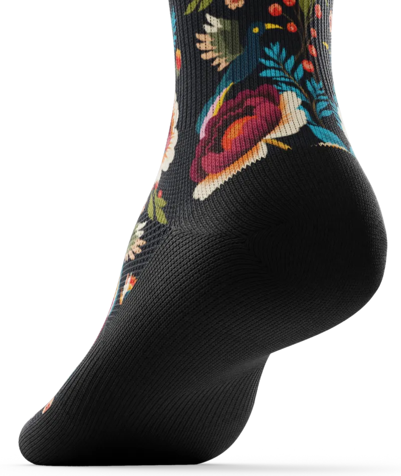 Midnight Flora Athletic Crew Socks
