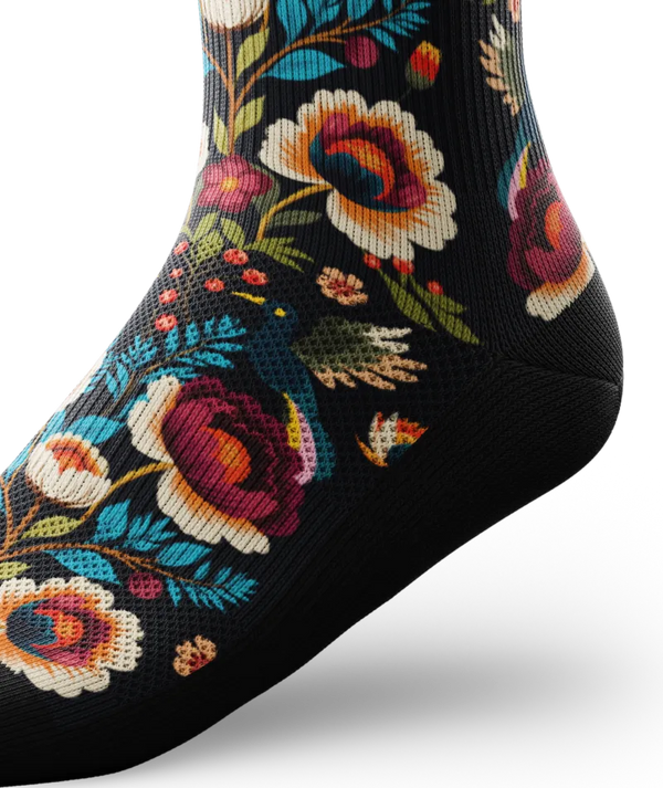 Midnight Flora Athletic Crew Socks